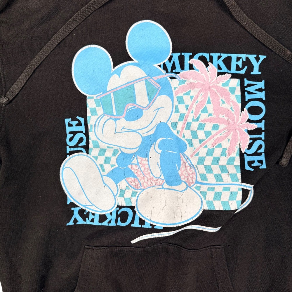 Neff x Disney Mickey Mouse Hoodie Mens Small Black Graphic Sweatshirt Palm Trees - Picture 3 of 7